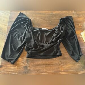 Black silky crop top 3/4 sleeve super cute size M